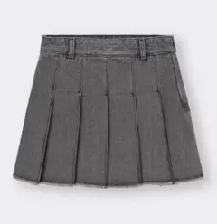 【タグ付き新品未使用】GU デニムローウエストプリーツミニスカートQ グレー