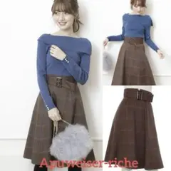 アプワイザーリッシェ バレンシアチェックフレアスカート ブラウン