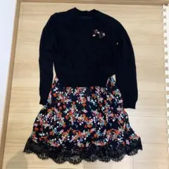 リボン付きセーター 花柄スカート ワンピース