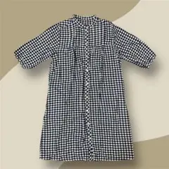 綿100% ネイビー チェックワンピース