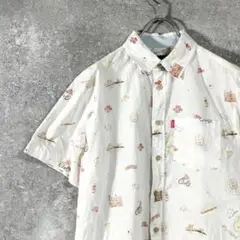 MISHKA 　カジュアルシャツ　半袖　総柄　ホワイト　コットン100％