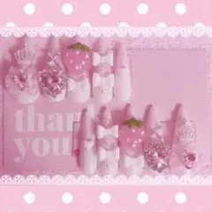 ‪‪♥︎⁡現品‪‪♥ 量産型 地雷 ネイルチップ 平成女児 いちご リボンスカルプ