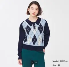 GU ジーユー ニット アーガイル ネイビー 紺 トップス