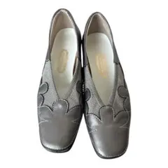 銀座ヨシノヤ　グレー フラット　シューズ エナメル　メッシュ