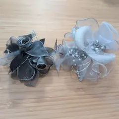 フラワーコサージュ 2個セット ブラック ホワイト