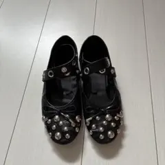 ZARA スタッズ装飾 ストラップ フラットシューズ ブラックのサムネイル