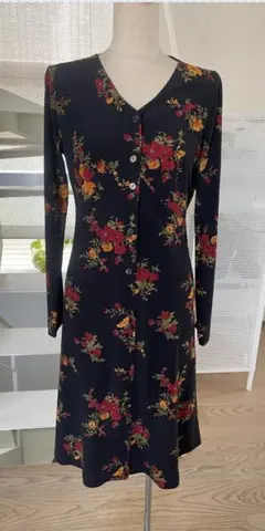 A.T ATSURO TAYAMA 花柄ワンピース ストレッチ ブラック