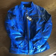 本革 シングルライダースFORTIME ファッションレザー Mサイズ 青