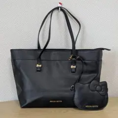 ハローキティ トートバック&フラットポーチ サンリオ ブラック A4サイズ収納