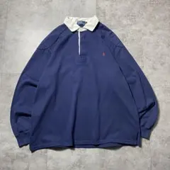90s ポロバイラルフローレン 刺繍ワンポイント　ネイビー　ラガーシャツ