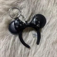 ミニー　カチューシャキーホルダー　レザー　ブラック　ディズニー
