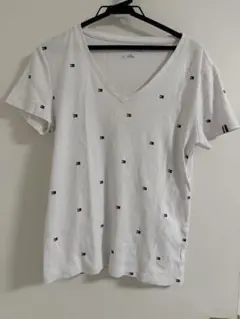 TOMMY HILFIGER Vネック Tシャツ 総柄 ホワイト Lのサムネイル