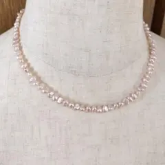 淡水パールネックレス、ナチュラルカラーバロック淡水、38cm、全長43cm