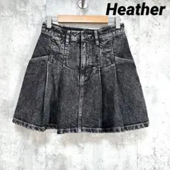 【Heather】プリーツデニムスカート ミニスカート グレー M 裏地パンツ