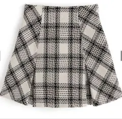 インパン裏地付きチェック柄ツイードミニスカート［ta088］Lサイズ
