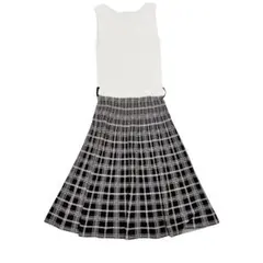 Apuweiser-riche 切替ワンピース 白 黒 チェック 美品