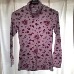レディース　タートルネック　花柄 長袖 トップス 薄紫　ピンク