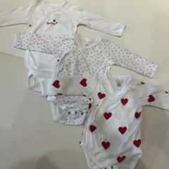 プチバトー ハート柄長袖ベビー肌着3枚セット
