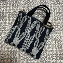 Qハンドメイド　ミナペルホネン　ポンピア　うさぎ×アシュテッド　ミニバッグ