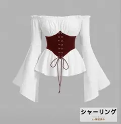 SHEIN MOD ウエストベルト付きビンテージブラウスバーガンディーXS 新品