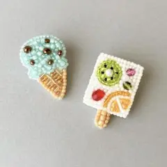 ミニ☆アイスセット(A) ブローチ ビーズ刺繍 ハンドメイド