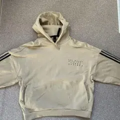 【2022限定品】adidasベージュ フード付きパーカー ストライプ
