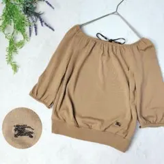 バーバリーブルーレーベル オフショルダーニット ノバチェックリボン キャメルのサムネイル