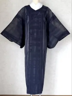 塵除けロング丈道行コート 単衣～夏物 紗織 縞柄身丈126cm正絹