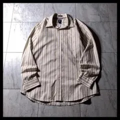 00s OLD GAP レギュラーカラー シャツ マルチストライプ 織柄 茶色