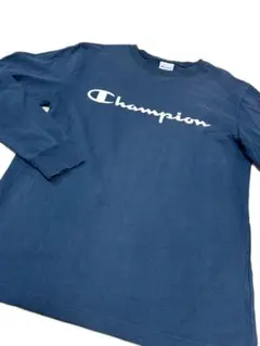 Champion チャンピオン ブルー ロゴ長袖Tシャツ メンズ M