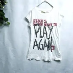 ZARA TRF フレンチスリーブTシャツ S ビーズ 文字 オフホワイト