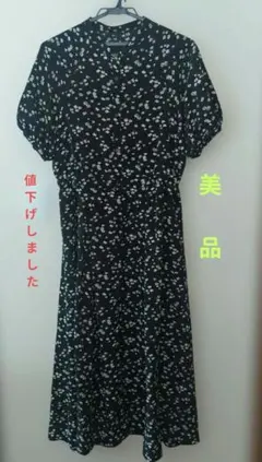 さらに値下げしました‼grove 花柄半袖ワンピース　黒色　Lサイズ