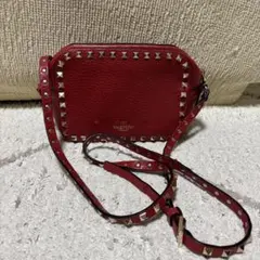 【極美品】VALENTINO 赤 レザー ショルダーバッグ スタッズ付き
