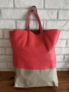 セリーヌ　トートバック　カバホリゾンタル　オレンジ、ベージュ