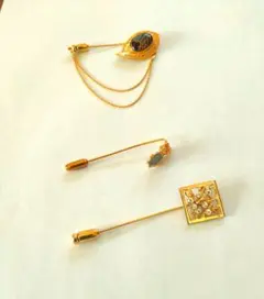 おしゃれピンブローチ3点セット (セルリアンブルー、オパール、ラインストーン)