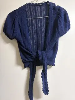 レース編みダークブルーカーディガン