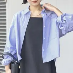 IENA ハイカウントタイプライターショートシャツ　ブルーのサムネイル
