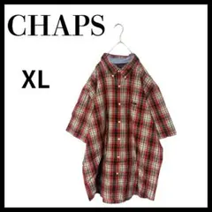 CHAPSチャップスワンポイントロゴチェック半袖シャツ赤XLオーバーサイズ