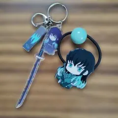 未使用です☆鬼滅の刃　無一郎刀キーホルダーとヘアーゴムセット☆