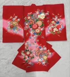 新品》日本製 正絹 華やかな刺繍入❗️お宮参り 産着 女の子 襦袢付 赤 