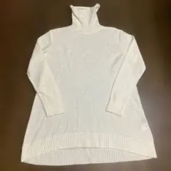 アイボリー ニットチュニック タートル Lサイズ モヘヤ ウール混