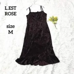 LESTROSE キャミワンピース ベロア フリル 膝丈 ミンク ボルドー M
