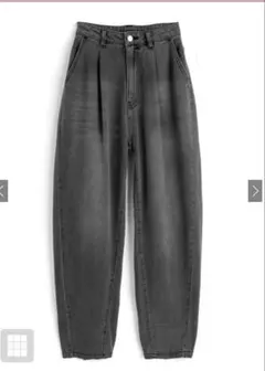 GRL ハイウエストタックテーパードデニムパンツ　qu145 ブラック