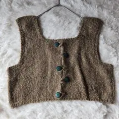 ニットベスト【F】ウール調 ブラウン 前開き ボタン付き ナチュラル