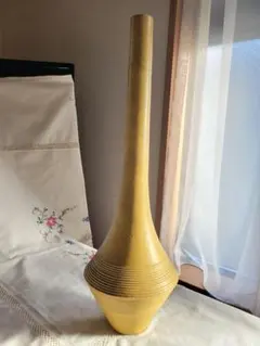➅イエロー 陶器製 ストライプ花瓶