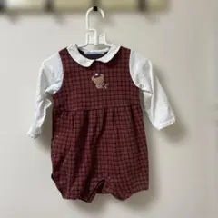 ファミリア　赤とチェック柄のロンパース　サイズ80