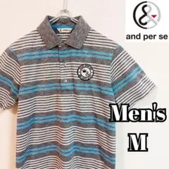 【and per se】美品アンパスィ 半袖ボーダーシャツ ゴルフ 日本製