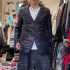 DIESEL 90s S 黒 光沢 中綿 ナイロン ダウン テーラードジャケット