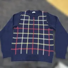 【le Fumoir】チェック柄ニット セーター ネイビー デザインニット