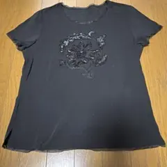 ブラック ビーズ刺繍 半袖カットソーのサムネイル